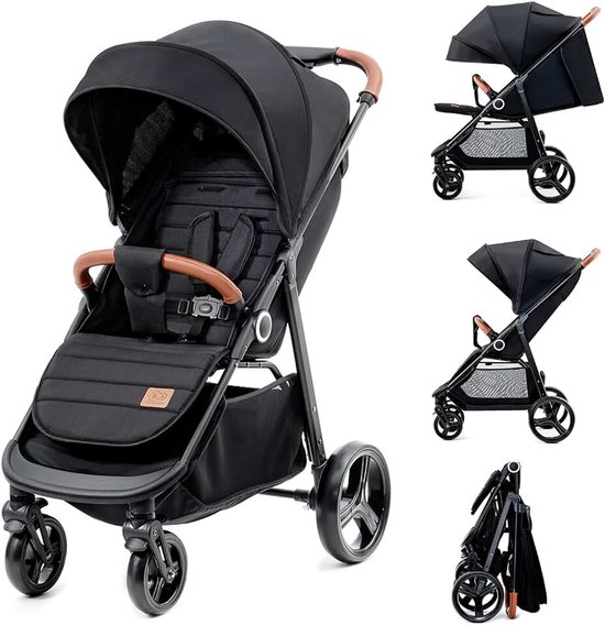 Kk KinderKraft KSGRAN00BLK0000 grande plus Lichtgewicht Kinderwagen Buggy vanaf de geboorte tot 22 kg, Inklapbaar met één hand, Ligpositie, Grote cabine XL, Alle wielen geveerd zijn, Zwart