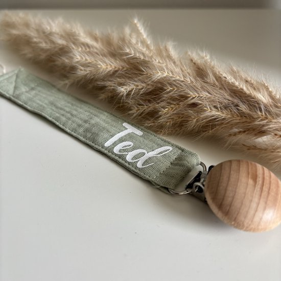 KLEINE FRUM | Speenkoord | met naam | gepersonaliseerd | cadeau | Kraamcadeau | baby | bedrukken | linnen van Klein
