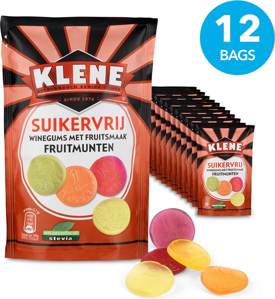 Klene Fruitmunten - suikervrij - 110g x 12 van Klene