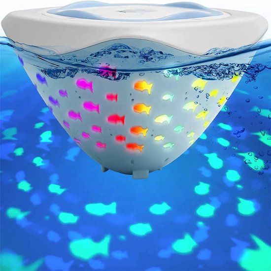 Kleurrijk badlicht voor kinderen, Waterdichte LED-projectielamp met vissenpatroon, Sfeerverlichting voor zwembadfeestjes , Werkt op batterijen, Badspeelgoed voor in bad van Merkloos