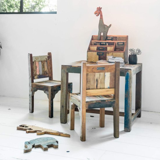 Kleurrijke Kinderstoel van Massief Gerecycled Hout - Shabby Chic Kindermeubel