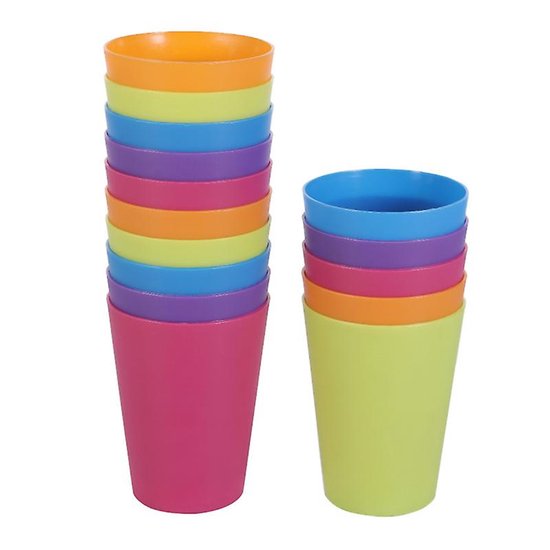 Kleurrijke Plastic Drinkbekers 15‑dlg Set – Herbruikbare Cup – Feest & Thuis Drankservies – Party Supplies – Voor Gezinnen & Gasten – Mix Kleuren – 250 ml – 15 Stuks van Merkloos