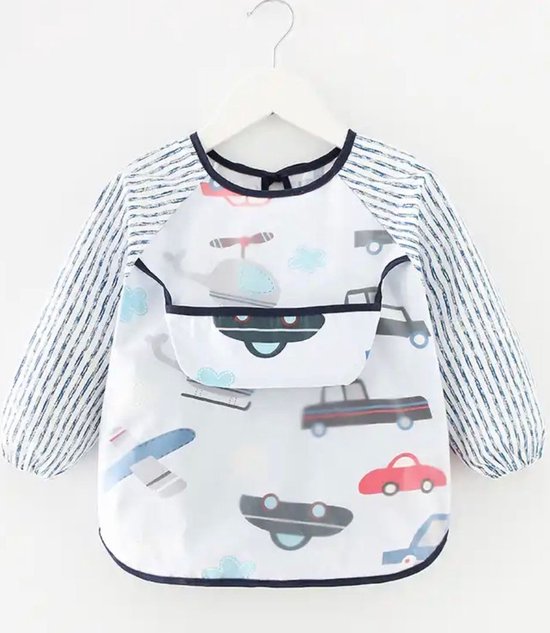 kliederschort - Slabbetje met mouwen Lente - zomer slab - auto's - Baby peuter slabber - wasbaar - herbruikbare slabber - eten zonder te smeren - slabbetje met auto's - slabber voor kleine kinderen van Jollein