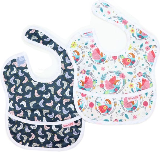 KliederZ baby eetslabbetje met opvangbakje - set 2 stuks slabber meisje - Gekwetter & Getjilp - FP03 van KliederZ