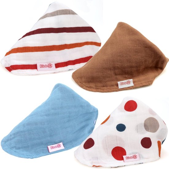 KliederZ Hydrofiele Baby Slabbetjes jongens ‘Wierook’ - Katoenen stoffen zeverslabbers - bandana babyslab set van 4 - MB06 van KliederZ