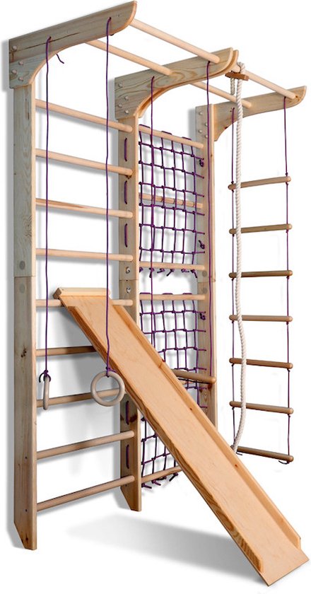 Klimspeel Wereld - Klimrek Gladiator 2 met Touwset en Glijbaan - Klimmuur Klimrek Klimnet voor kinderen - vernis van Merkloos