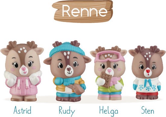 Klorofil De Familie "Rendier" Speelset - Speelfiguren set - Poppetjes familie - Kinder Speelgoed - Rudy, Astrid, Sten en Helga - Vanaf 1.5 jaar - 4-Delig - Kunststof van Klorofil
