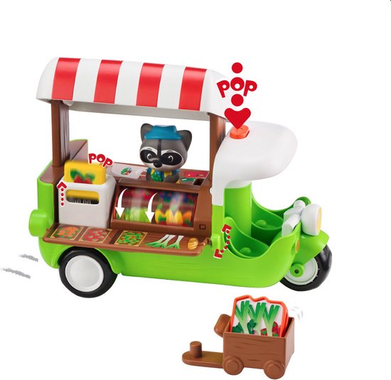 Klorofil De Food Truck Speelset - Speelgoedauto - Interactief Kinderspeelgoed - Met figuur uit de ''Raccoon'' familie van Wasberen - Vanaf 1.5 jaar - 6-Delig - Kunststof van Klorofil