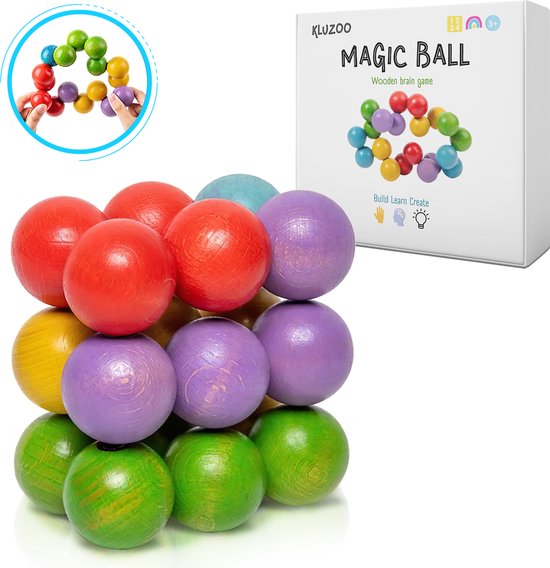 KLUZOO Magic Ball Houten Speelgoed - Motoriek Montessori Speelgoed - Educatief Speelgoed voor Jongens en Meisjes - Fidget Toys van KLUZOO