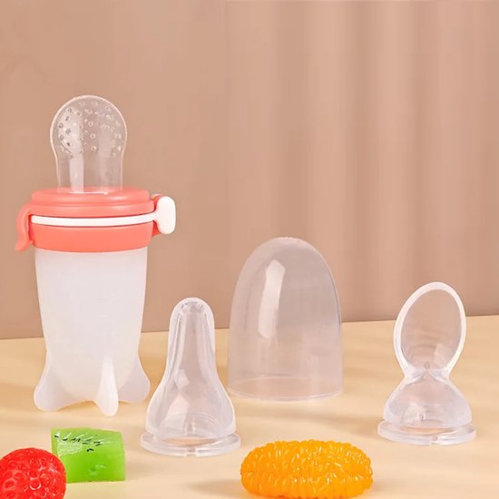 Knijpfles met lepel - Baby - Babyfles - Speen - Voedingsspeen - Fruitspeen - Siliconen - Dop van Little Wonderlings