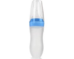 Knijpfles met lepel - Life Nur - Baby / Kinderbestek - Kraamcadeau - Babyshower - Blauw - 120ml van Life Nur