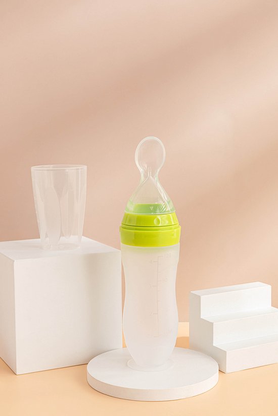 Knijpfles met lepel - Life Nur - Baby / Kinderbestek - Kraamcadeau - Babyshower - Groen - 120ml van Life Nur