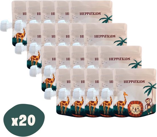 Knijpzakjes herbruikbaar - 20 stuks - Voor babyvoeding, babysnacks of babyhapjes - Knijpzakjes hervulbare - Knijpfruit zakjes herbruikbaar - Herbruikbare knijpzakjes - babyvoeding invriezen van Merkloos
