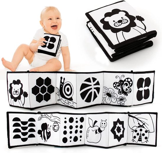 Knisperboekje Baby - Speelgoed Tummy Time - Buikligtrainer - Montessori Boekjes eerste jaar 0 1 2 - Boek 6 maanden - Babyboek buggyboekje - Babyspeelgoed - Box Activiteitenboek - Leeuw van Huvio