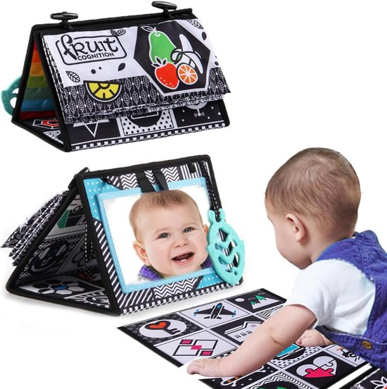 Knisperboekje - buikligtrainer baby speelgoed 6 maanden - Tummy Time - Zwart Wit Contrast Boek – Montessori Speelgoed – Sensorisch Speelgoed – Baby Activiteitenboek – 0-12 Maanden van Merkloos