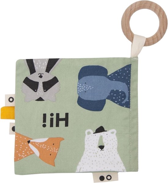 Knisperboekje Dieren - Zacht Speelgoed - Baby Speelgoed - Vier Dieren - 12x12 cm - Groen