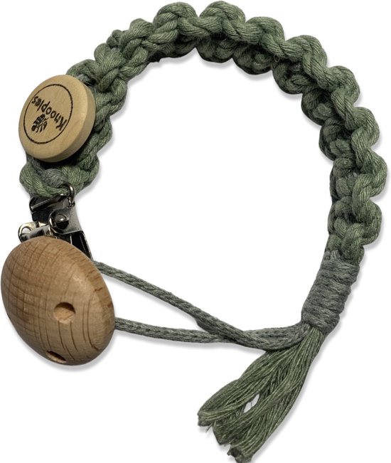 Knoopies Speenkoord - Olijfgroen - Katoen - Macramé - Handgemaakt in Nederland - Inclusief Verzendkosten van Knoopies