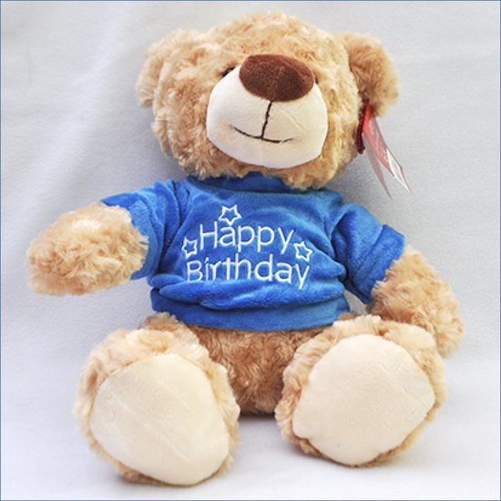 Knuffel Beer 30cm "Happy Birhtday t shirt van Merkloos
