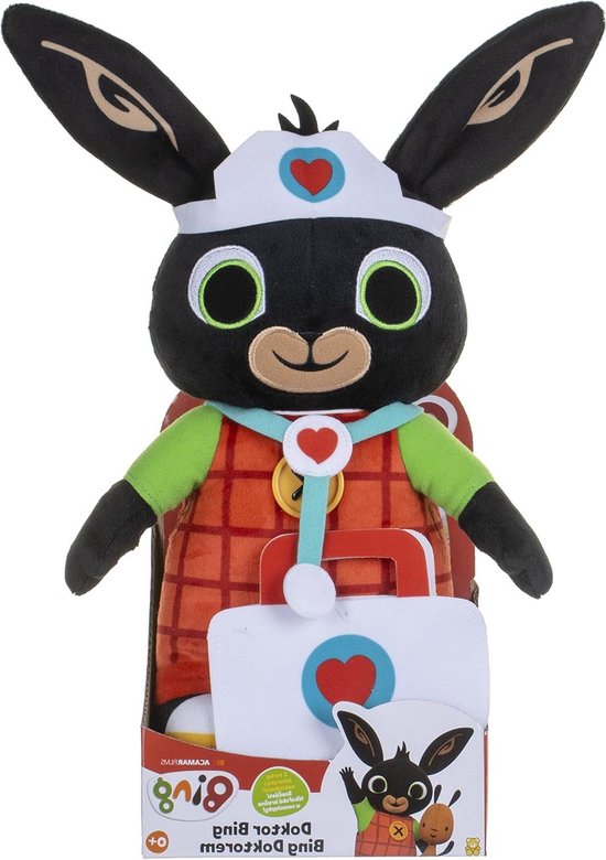 Knuffel Bing Dokter - Pluche Bing - Kinderspel - Zachte materialen - klein formaat - Rood geel zwart