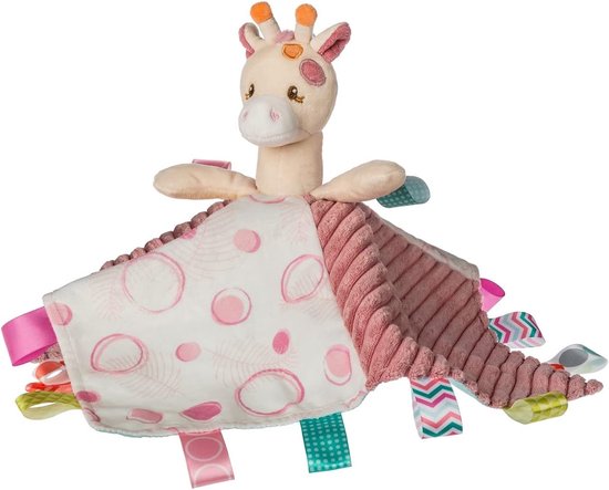 Knuffel deken - Baby speelgoed - Zintuiglijke ontwikkeling - Met sensorische labels - 33 x 33 cm - Giraf