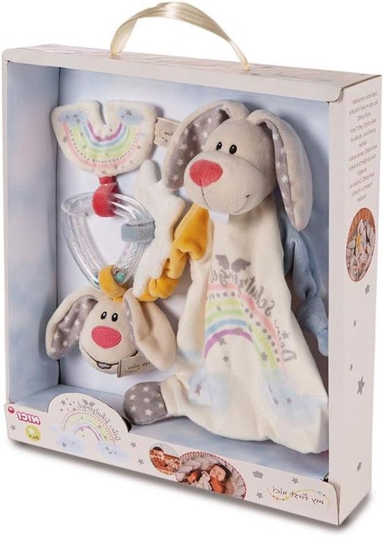 Knuffel en Rammelaar - Baby Cadeauset - Baby Ontwikkeling - Beschermengel Thema - 32x30x63 cm - Beige
