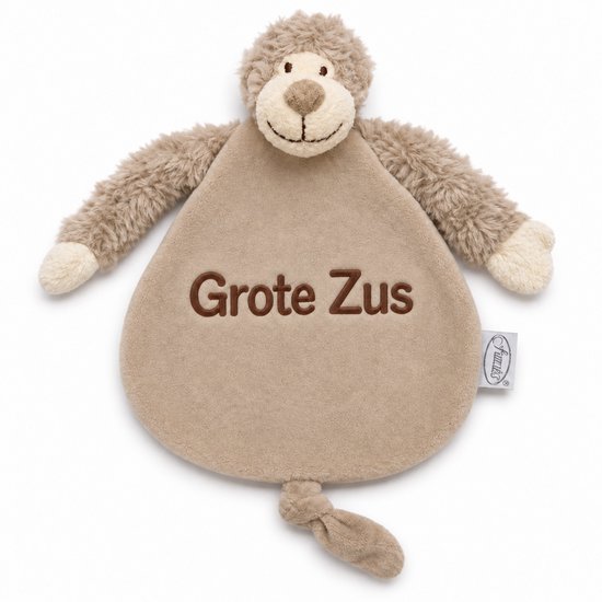 Knuffel Grote Zus – Knuffeldoekje Grote Zus – Zwangerschapsaankondiging – Aankondiging Baby – Cadeau Grote Zus – Beige / bruine Aap – Grote Zus
