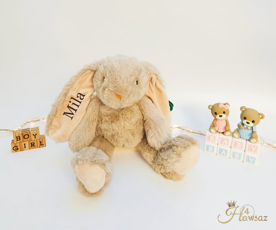 Knuffel Konijn met naam 40 cm - Genderneutraal babycadeau - Origineel kraamcadeau - gepersonaliseerde kraamcadeau - Babygifts - Kraampakket voor jonge en meisje - Baby knuffel - Baby speelgoed - Babygeschenkset - Tweeling cadeau van Little Dutch