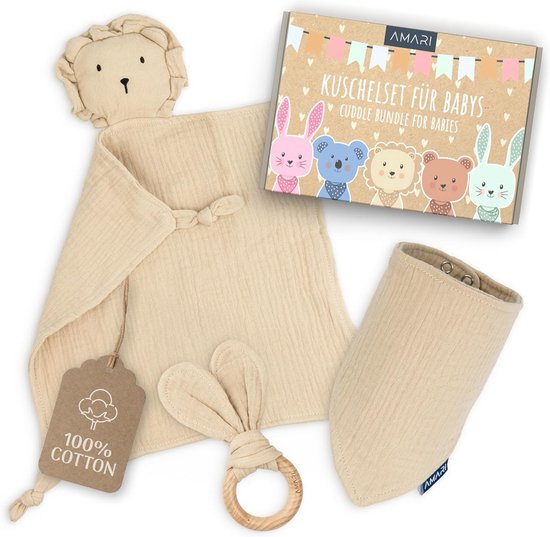 Knuffel leeuw met bijtring en slabbetje - Perfect babycadeau voor pasgeborenen en babyshower