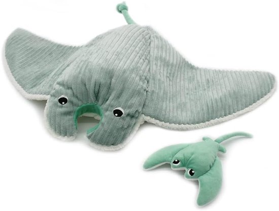 Knuffel Manta - Pluche Dier Baby - Babyspeelgoed - Inclusief Baby - 29x26x10 cm - Munt van Merkloos