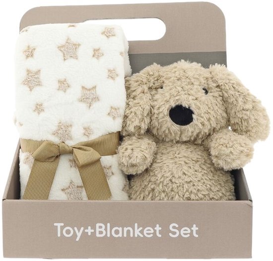 Knuffel met Deken Cadeauset – Bruine Hond – Babydeken met Knuffel – Kraamcadeau – Cadeau Baby
