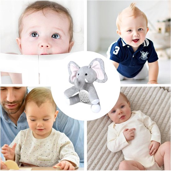 Knuffel Muziek Projector - Kalmerend Speelgoed - Slaap Bevorderen - Ademende Beweging - 18.5x18x28.5cm - Olifant