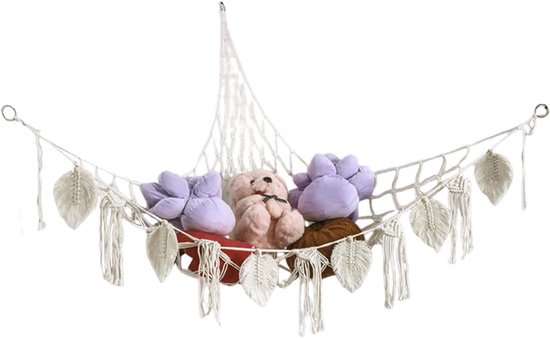 Knuffel Net - Opbergnet Speelgoed - Kinderkamer Decoratie - Macrame Touw Design - 140 x 110 cm - Wit van Merkloos