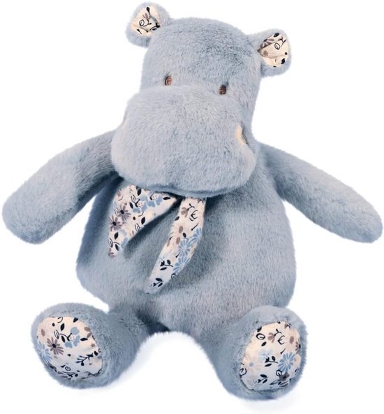 Knuffel Nijlpaard Blauw met Bandana - Zacht Pluche Dierenknuffel voor Baby's en Kinderen - 22 cm van Merkloos