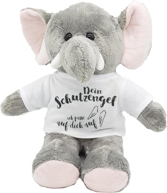 Knuffel Olifant - Pluche Dier - Troost Cadeau - Met Opdruk - 30cm Hoog - Grijs