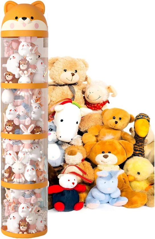 Knuffel Opbergdoos - Pluche Opbergsysteem - Speelgoed Organiseren - Transparant Met Wieltjes - 335 x 28 x 28 cm - Transparant