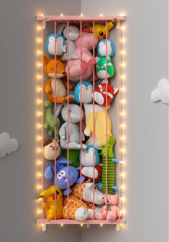 Knuffel Opberger - Pluche Houder - Kinderkamer Organiseren - Gepatenteerd Hoekontwerp - 32 x 32 x 160 cm - Roze