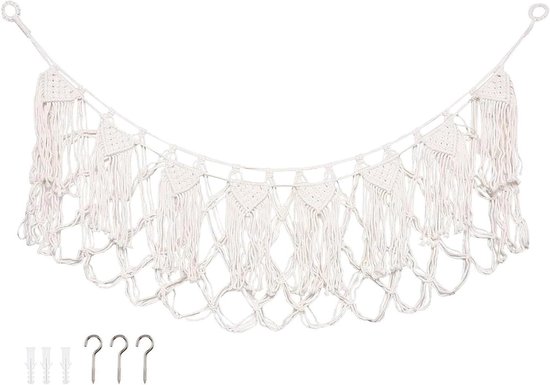 Knuffel Opberger - Speelgoed Net - Kamer Organiseren - Warme Boho Stijl - 150x40 cm - Wit