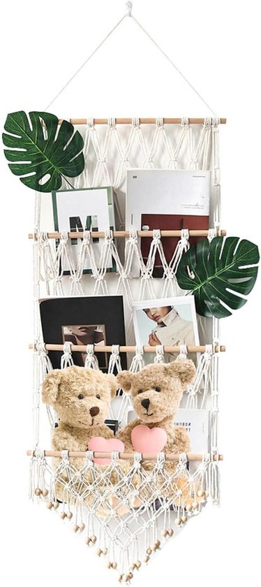 Knuffel Opbergnet - Geweven Display - Speelgoed Organiseren - Handgeweven Katoen - 50 x 120 cm - Beige