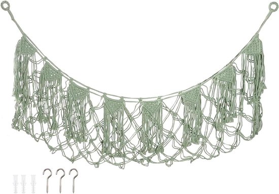 Knuffel Opbergnet - Speelgoed Opberger - Kinderkamer Organiseren - Handgeweven Katoen - 150 x 40 cm - Olijfgroen