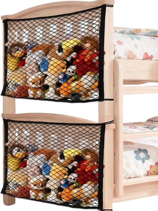 Knuffel Opbergnet - Speelgoed Organizer - Kinderkamer Opruimen - Dubbellaags Ontwerp - 2 Stuks 70x30cm - Wit