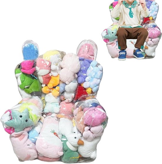 Knuffel Opbergstoel - Speelgoedbank Zitzak - Speelgoed Opbergen - Dubbele Functie Zitplek - 45x35x30cm - Transparant
