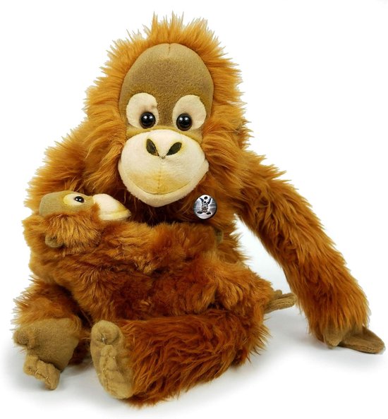 Knuffel Orang Utan met baby - Pluche aap Knuffeldier mensenaap - Spelen en verzamelen - Knuffelzacht materiaal - 30 cm
