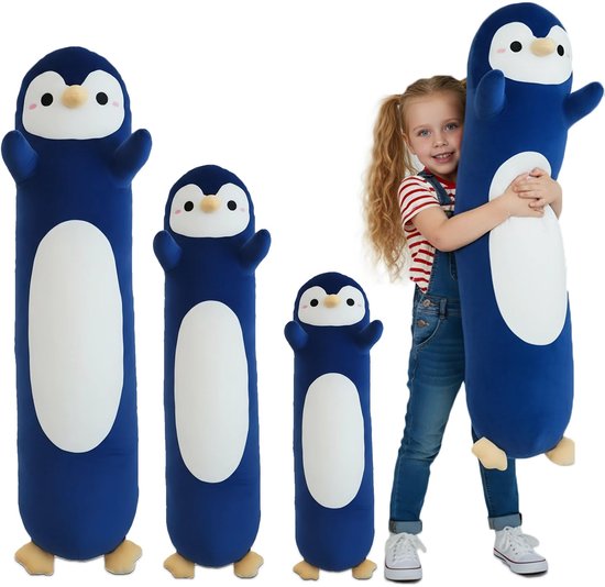 Knuffel Pinguïn, Lang Pinguïn Knuffelkussen, Extra Zachte Knuffeldier als Lichaamskussen, Kerstcadeau voor Kinderen & Volwassenen (Marineblauw, 110cm/43.31in)
