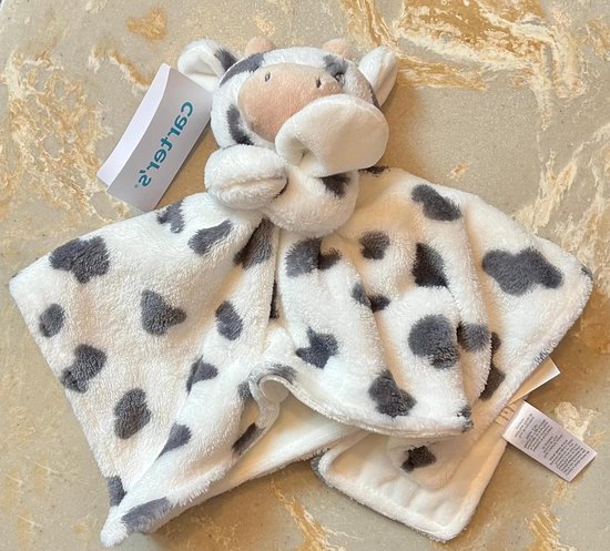 Knuffel Pluche Koe - Veiligheidsdeken Baby - Baby Kalmeren - Ultra Zachte Stof - 11 x 11 Inch - Beige van Merkloos
