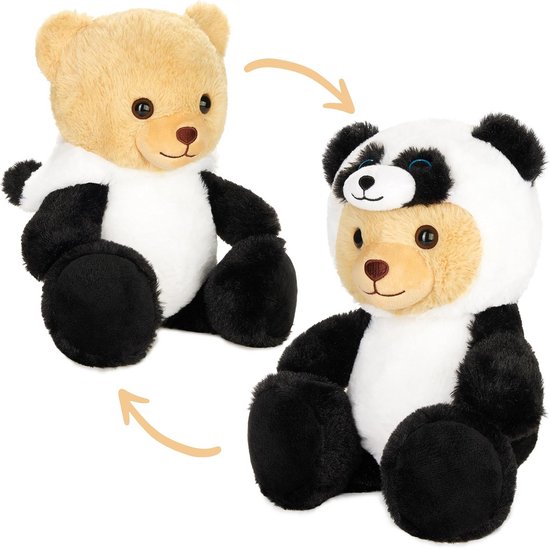 Knuffelbeer in Pandakostuum 25cm - Pluche Speelgoed met Verwijderbare Capuchon