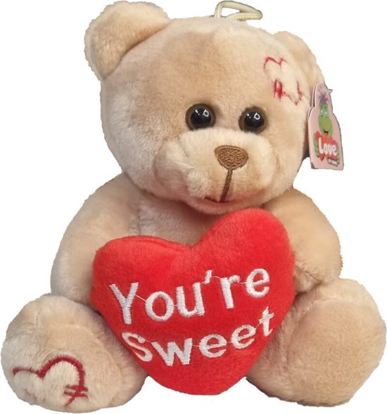 Knuffelbeer met hartje (You're Sweet) - Teddybeer 18cm - Alma - Beige van Alma