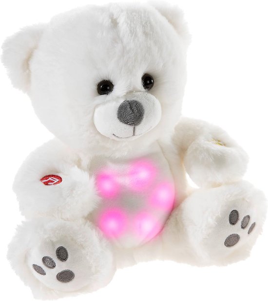 Knuffelbeer met licht en slaapliedjes, circa 20cm, wit