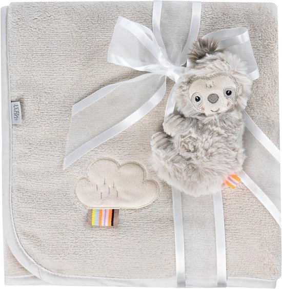 Knuffeldeken Luiaard - Baby deken - Knuffelen en spelen - Zacht en warm - 100 x 75 cm - Grijs/beige