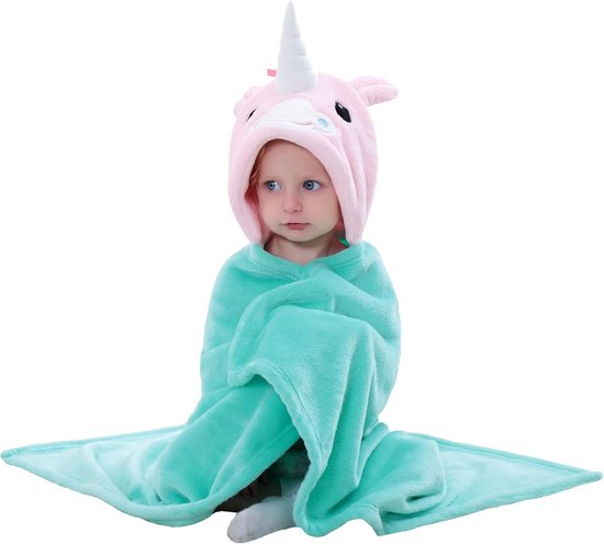 Knuffeldeken met capuchon voor peuters en baby's met dierenthema - Zachte flanellen speeldeken van Merkloos