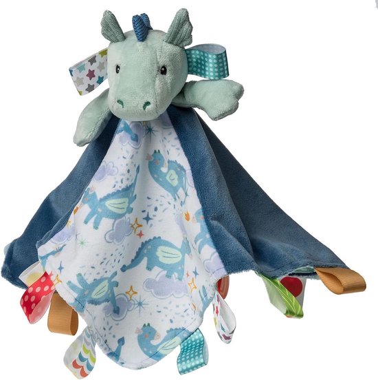 Knuffeldeken met labels - Sensorische deken - Baby entertainment - Zachte bijtring - 33x33 cm - Draak van Merkloos